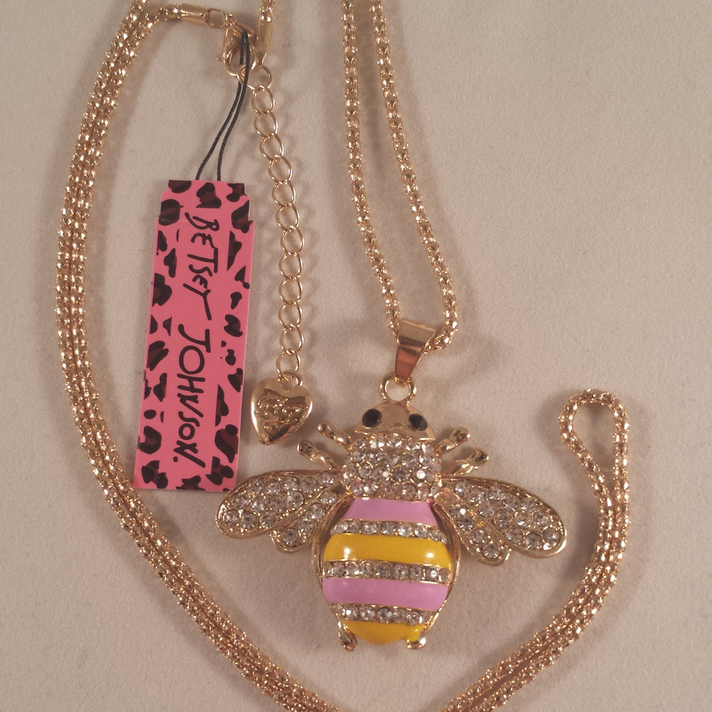 Betsey Johnson Bumble Bee Crystal Necklace + Gift! - Picture 3 of 4